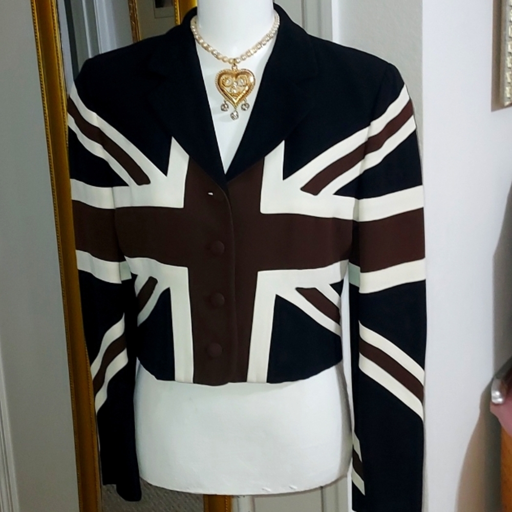 MOSCHINO Cheap and Chic Made in Italy black/brown/white British flag coat size 8